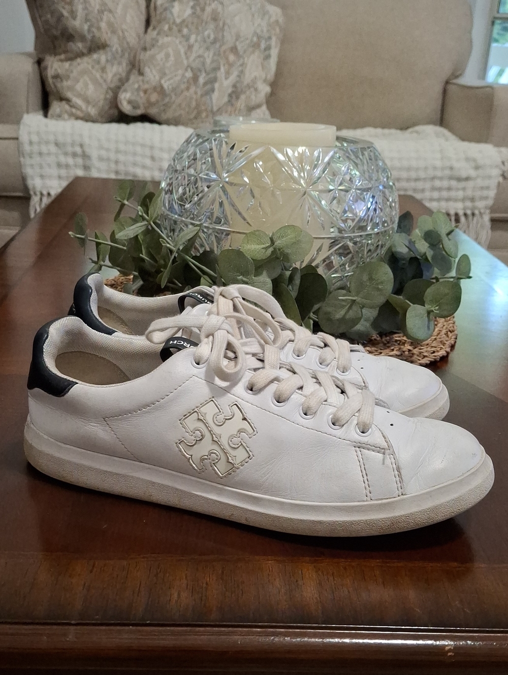 Tory Burch Howell Court White Leather Sneaker with Logo Size 9